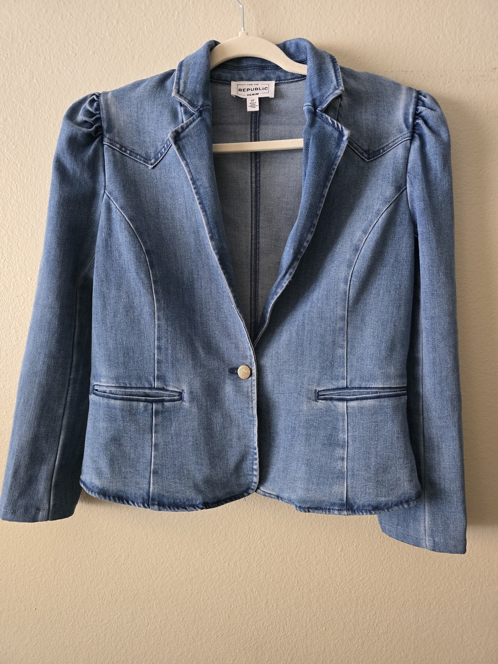 For The Republic Denim Blue Tailored Jean Blazer